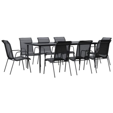 Ensemble à manger de jardin 9 pcs noir textilène et acier
