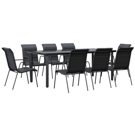 Ensemble à manger de jardin 9 pcs noir textilène et acier