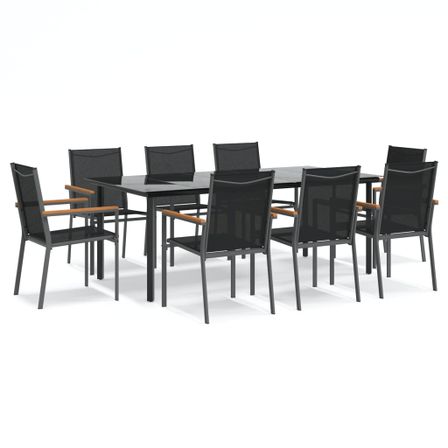 Ensemble à manger de jardin 9 pcs noir textilène et acier