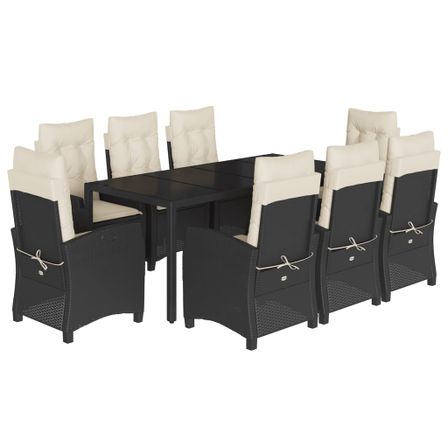 Ensemble à manger de jardin 9pcs coussins noir résine tressée