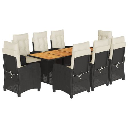 Ensemble à manger de jardin 9pcs coussins noir résine tressée