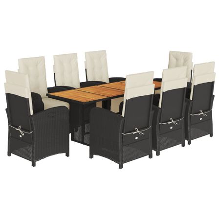 Ensemble à manger de jardin 9pcs coussins noir résine tressée