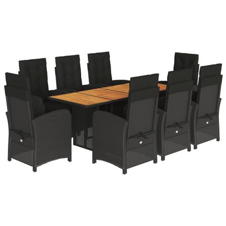 Ensemble à manger de jardin 9pcs coussins noir résine tressée