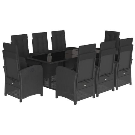 Ensemble à manger de jardin 9pcs coussins noir résine tressée
