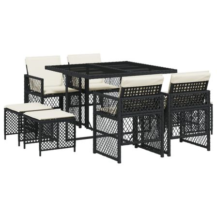 Ensemble à manger de jardin 9pcs coussins noir résine tressée