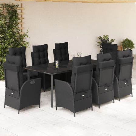 Ensemble à manger de jardin 9pcs coussins noir résine tressée