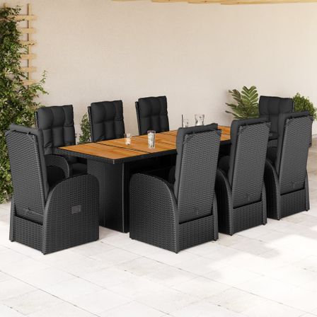 Ensemble à manger de jardin 9pcs coussins noir résine tressée