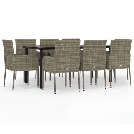 Ensemble à manger de jardin 9pcs et coussins noir et gris