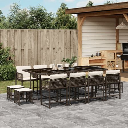 Ensemble à manger de jardin avec coussins 13 pcs marron rotin