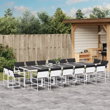 Ensemble à manger de jardin avec coussins 17pcs blanc textilène