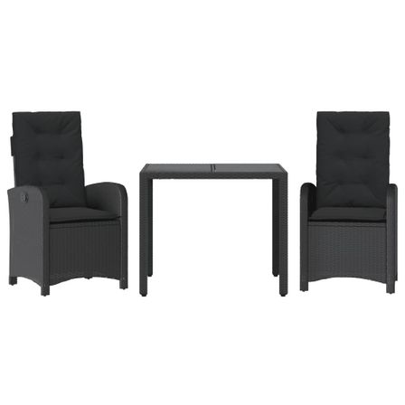 Ensemble à manger de jardin avec coussins 3 pcs Noir