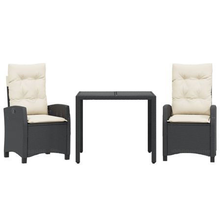 Ensemble à manger de jardin avec coussins 3 pcs Noir