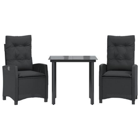 Ensemble à manger de jardin avec coussins 3 pcs Noir