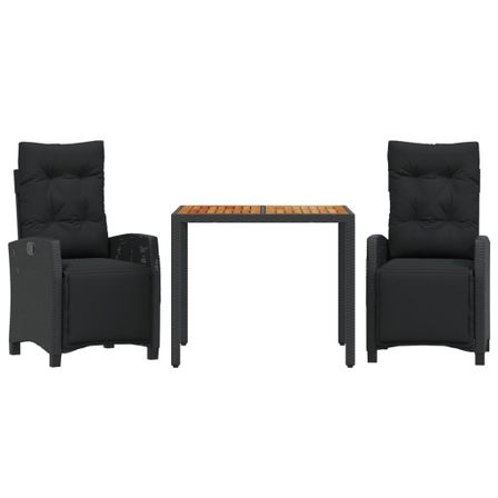 Ensemble à manger de jardin avec coussins 3 pcs Noir