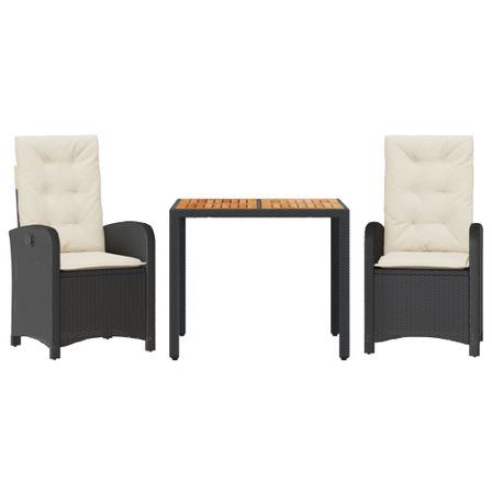 Ensemble à manger de jardin avec coussins 3 pcs Noir