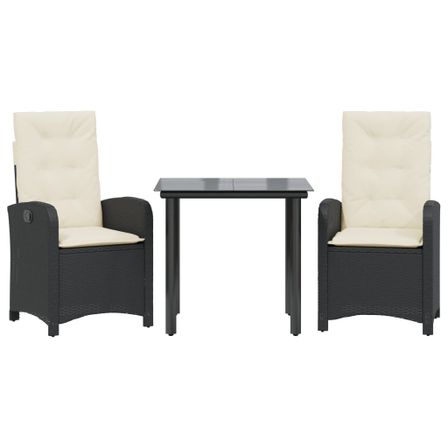 Ensemble à manger de jardin avec coussins 3 pcs Noir