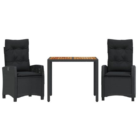 Ensemble à manger de jardin avec coussins 3 pcs Noir