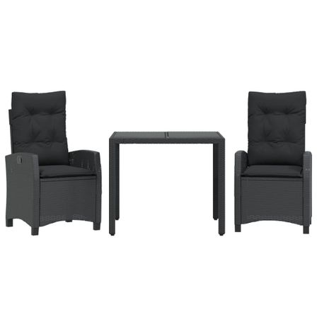 Ensemble à manger de jardin avec coussins 3 pcs Noir