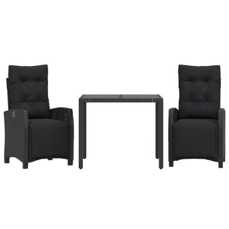 Ensemble à manger de jardin avec coussins 3 pcs Noir