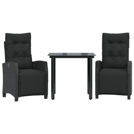 Ensemble à manger de jardin avec coussins 3 pcs Noir