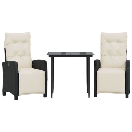 Ensemble à manger de jardin avec coussins 3 pcs Noir