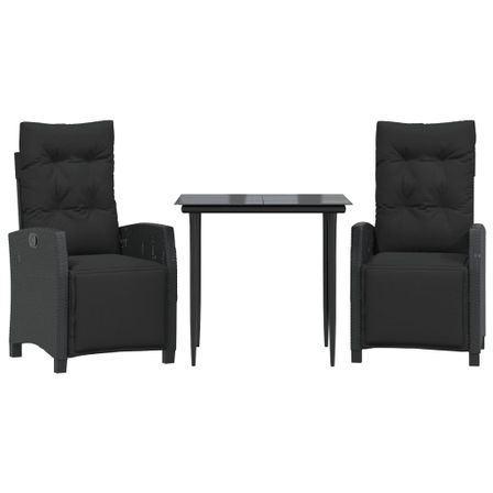 Ensemble à manger de jardin avec coussins 3 pcs Noir