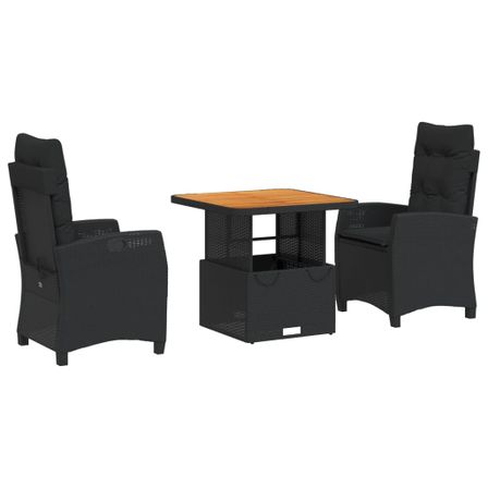 Ensemble à manger de jardin avec coussins 3 pcs Noir