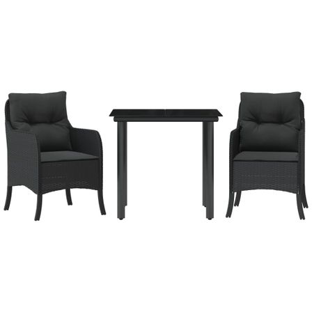 Ensemble à manger de jardin avec coussins 3 pcs Noir
