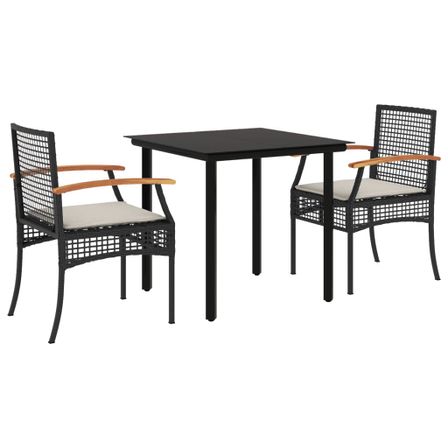 Ensemble à manger de jardin avec coussins 3 pcs Noir
