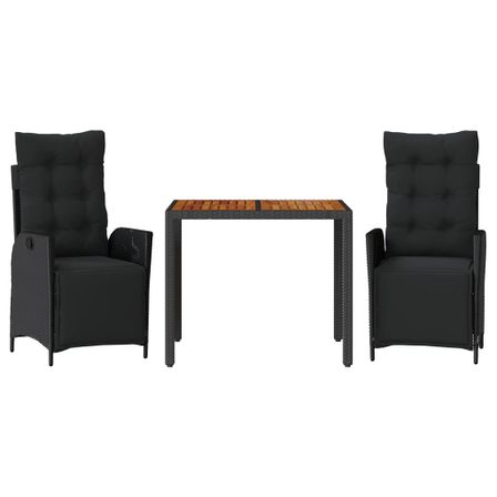 Ensemble à manger de jardin avec coussins 3 pcs Noir