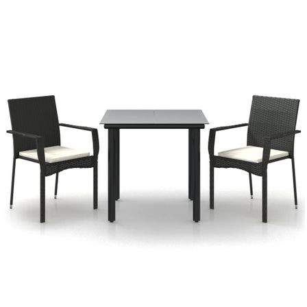 Ensemble à manger de jardin avec coussins 3 pcs Noir