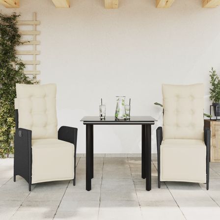 Ensemble à manger de jardin avec coussins 3 pcs Noir