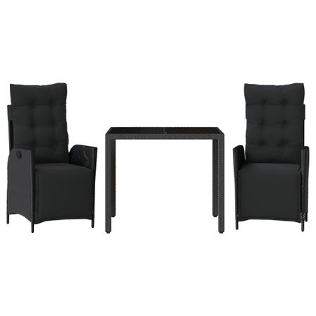 Ensemble à manger de jardin avec coussins 3 pcs Noir