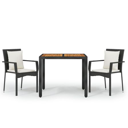Ensemble à manger de jardin avec coussins 3 pcs Noir