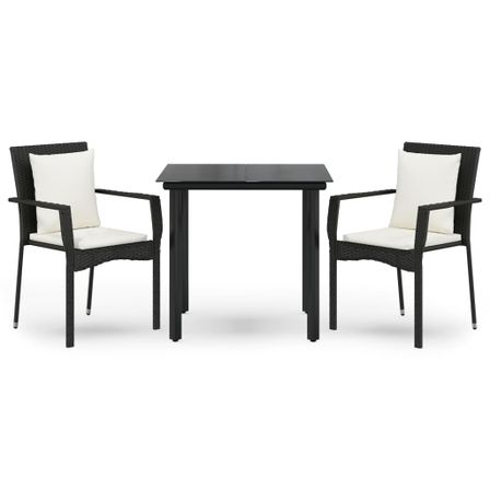 Ensemble à manger de jardin avec coussins 3 pcs Noir