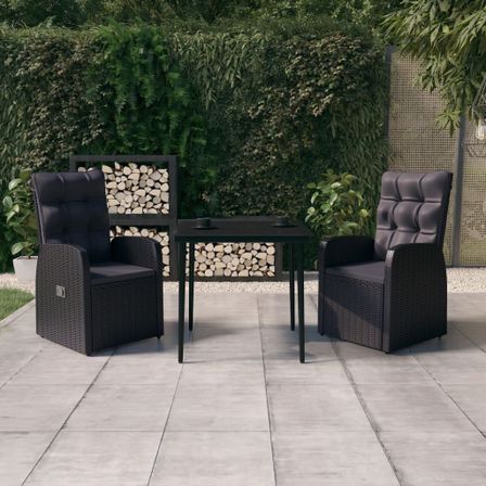 Ensemble à manger de jardin avec coussins 3 pcs noir
