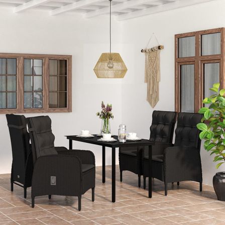 Ensemble à manger de jardin avec coussins 5 pcs Noir