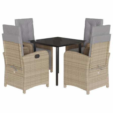 Ensemble à manger de jardin avec coussins 5pcs Beige poly rotin