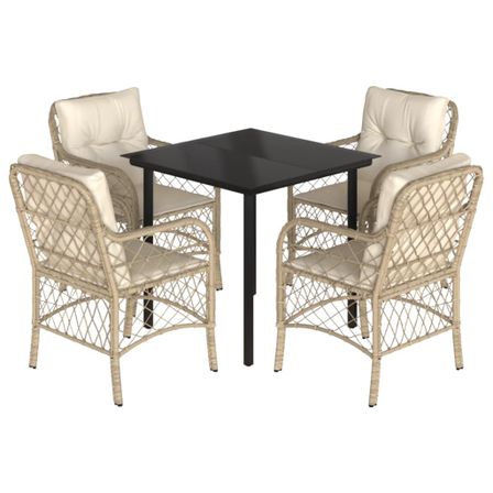 Ensemble à manger de jardin avec coussins 5pcs Beige poly rotin