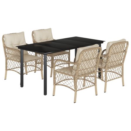 Ensemble à manger de jardin avec coussins 5pcs Beige poly rotin