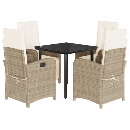 Ensemble à manger de jardin avec coussins 5pcs Beige poly rotin
