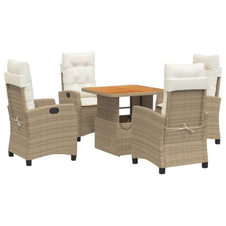 Ensemble à manger de jardin avec coussins 5pcs Beige poly rotin