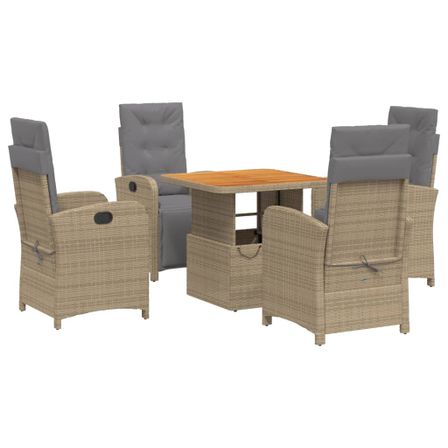 Ensemble à manger de jardin avec coussins 5pcs Beige poly rotin