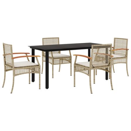Ensemble à manger de jardin avec coussins 5pcs Beige poly rotin