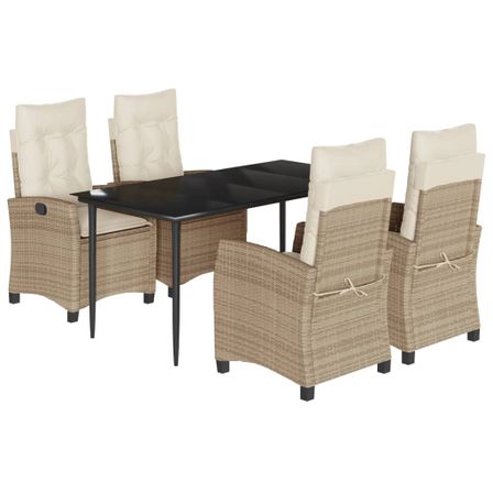 Ensemble à manger de jardin avec coussins 5pcs Beige poly rotin