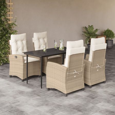 Ensemble à manger de jardin avec coussins 5pcs Beige poly rotin