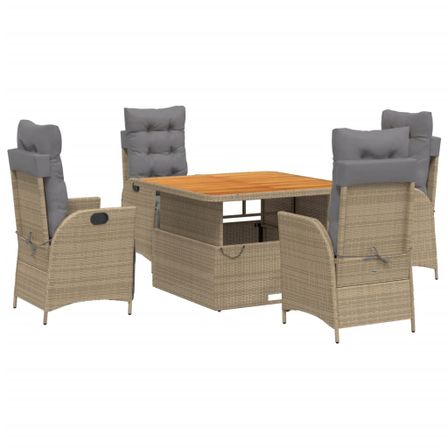 Ensemble à manger de jardin avec coussins 5pcs Beige poly rotin