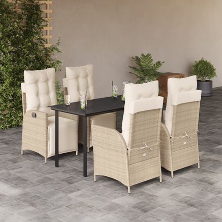 Ensemble à manger de jardin avec coussins 5pcs Beige poly rotin