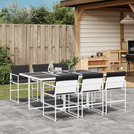 Ensemble à manger de jardin avec coussins 7 pcs blanc textilène