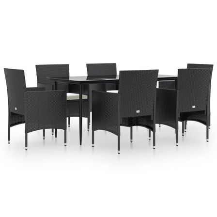 Ensemble à manger de jardin avec coussins 7 pcs Noir